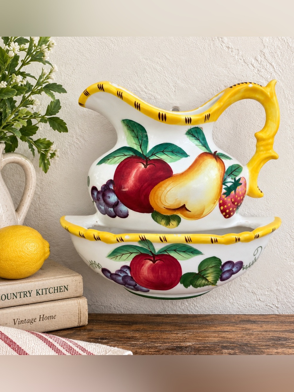 Vintage Double Wall Pocket Fruit Pitcher Bowl